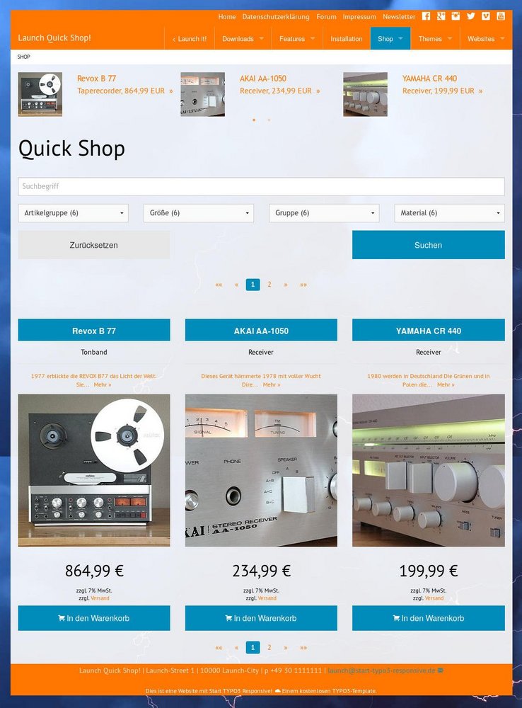 Schlüsselfertiger Online-Shop mit Launch Quick Shop! E-Commerce mit TYPO3