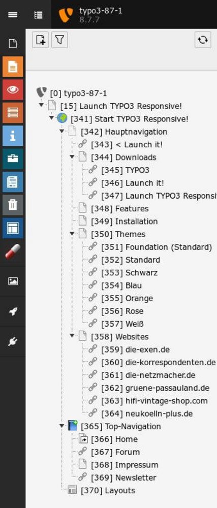 Der installierte Seitenbaum von Launch TYPO3 Responsive! (launchstart)