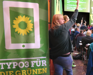 Aussteller auf Bundesparteitag der Grünen in Münster 2016: netzbegrünung e.V. und Die Netzmacher mit dem kostenlosen TYPO3 Grüne. 