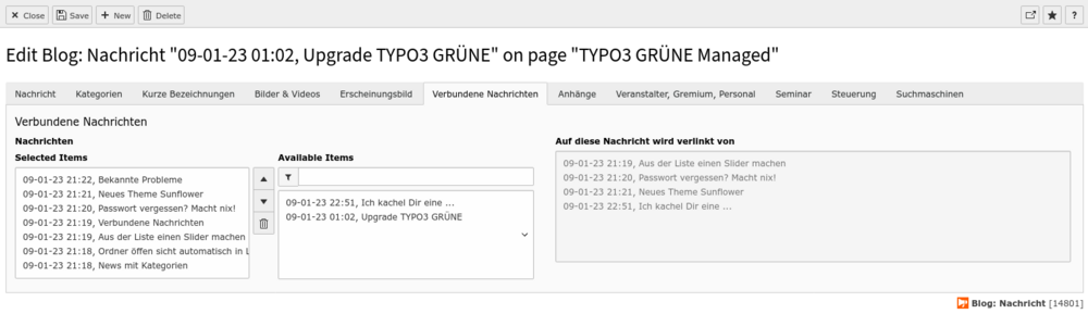 TYPO3 GRÜNE: Verbundene Nachrichten 