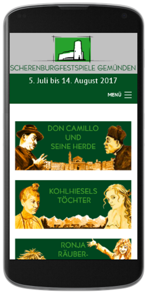 Scherenburg-Festspiele: Mobile-Version. Mit TYPO3-Start und -Organiser.