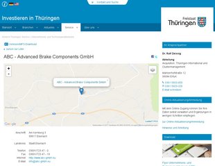 Firmen in Thüringen auf dem Desktop in der Detailansicht. Mit TYPO3-Browser und -Leaflet. 