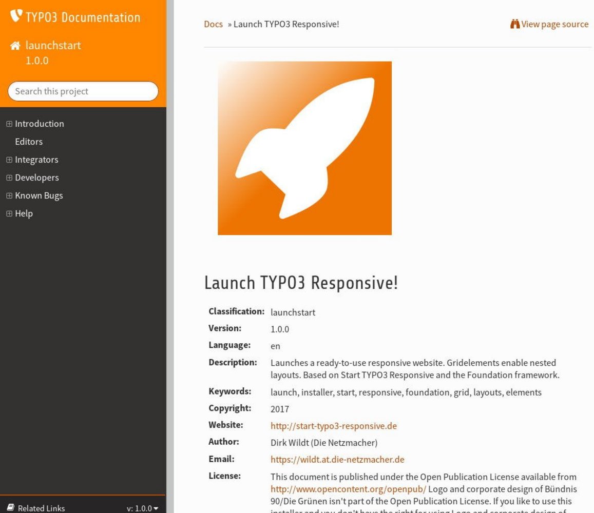 Handbuch Launch TYPO3 Responsive! (launchstart)