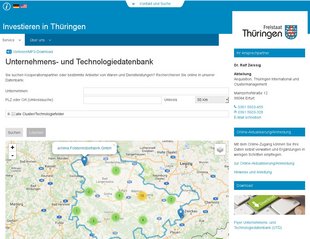 Firmen in Thüringen auf dem Desktop in der Listenansicht. Mit TYPO3-Browser und -Leaflet. 