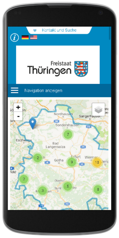 Firmen in Thüringen auf dem Smartphone. Mit TYPO3-Browser und -Leaflet.
