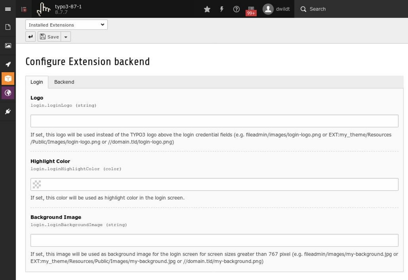 TYPO3 Backend Styling: Extension Backend