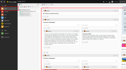 TYPO3 GRÜNE: Bei Seite eine wie im Frontend aufgebaute Ansicht  