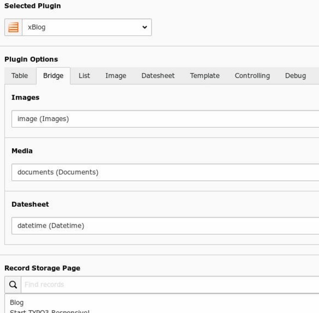 Brücken bauen mit TYPO3 xBlog: Feldbezeichnungen für Bilder, Dateien und Kalenderblätter