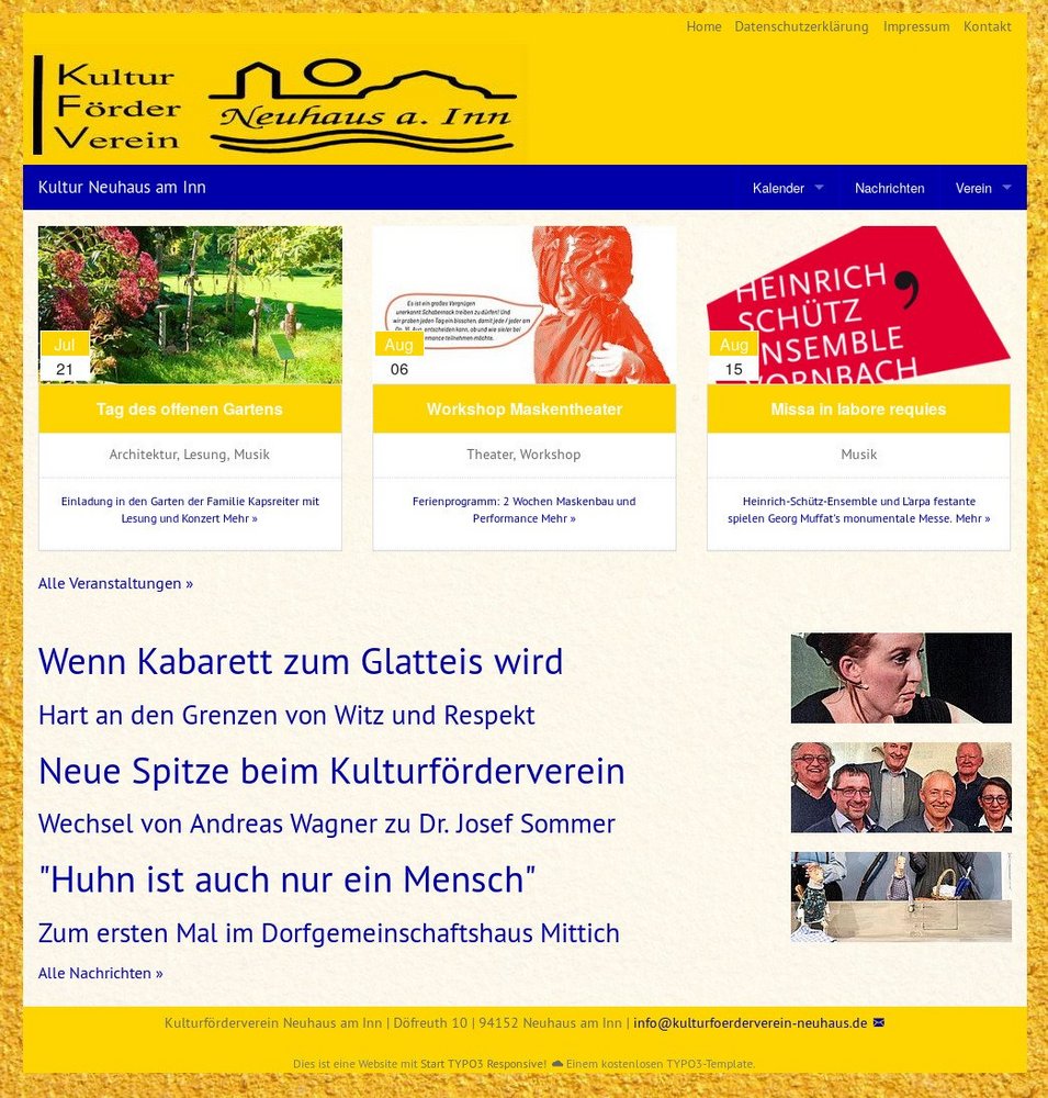 Startseite des Kulturfördervereins Neuhaus am Inn: Relaunch mit TYPO3-Start