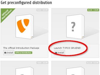 Auf Basis von Launch it! kannst Du eine TYPO3-Distribution erstellen. Diese installiert den fertig-konfigurierten Launch, der sofort im Frontend gestartet werden kann. Die erste Distribution ist Launch TYPO3 GRUENE! Sie installiert eine schlüsselfertige Website für Bündnis 90/Die Grünen. 