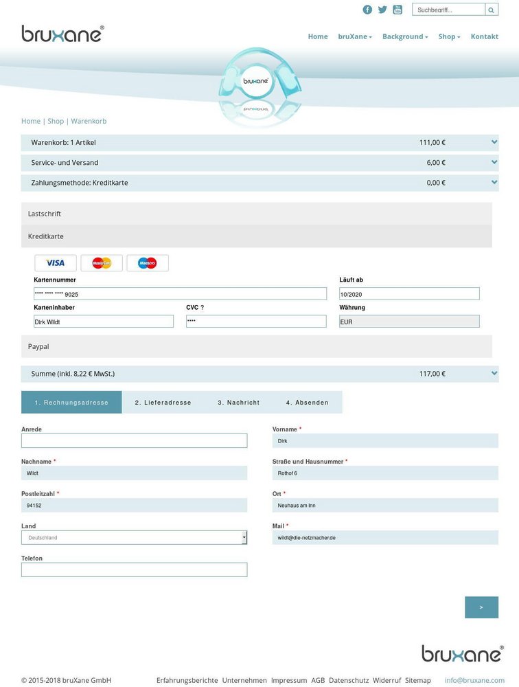 Der Warenkorb - TYPO3-Caddy - bietet E-Payment an. Das Bestellformular (unten) ist mit Powermail erstellt und kann von TYPO3-Integratoren leicht an eigene Wünsche angepasst werden.
