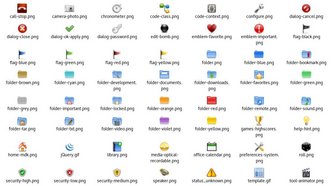 Die bisherigen 66 Icons: von Application-Exit über Edit-Bomb bis View-Filter 