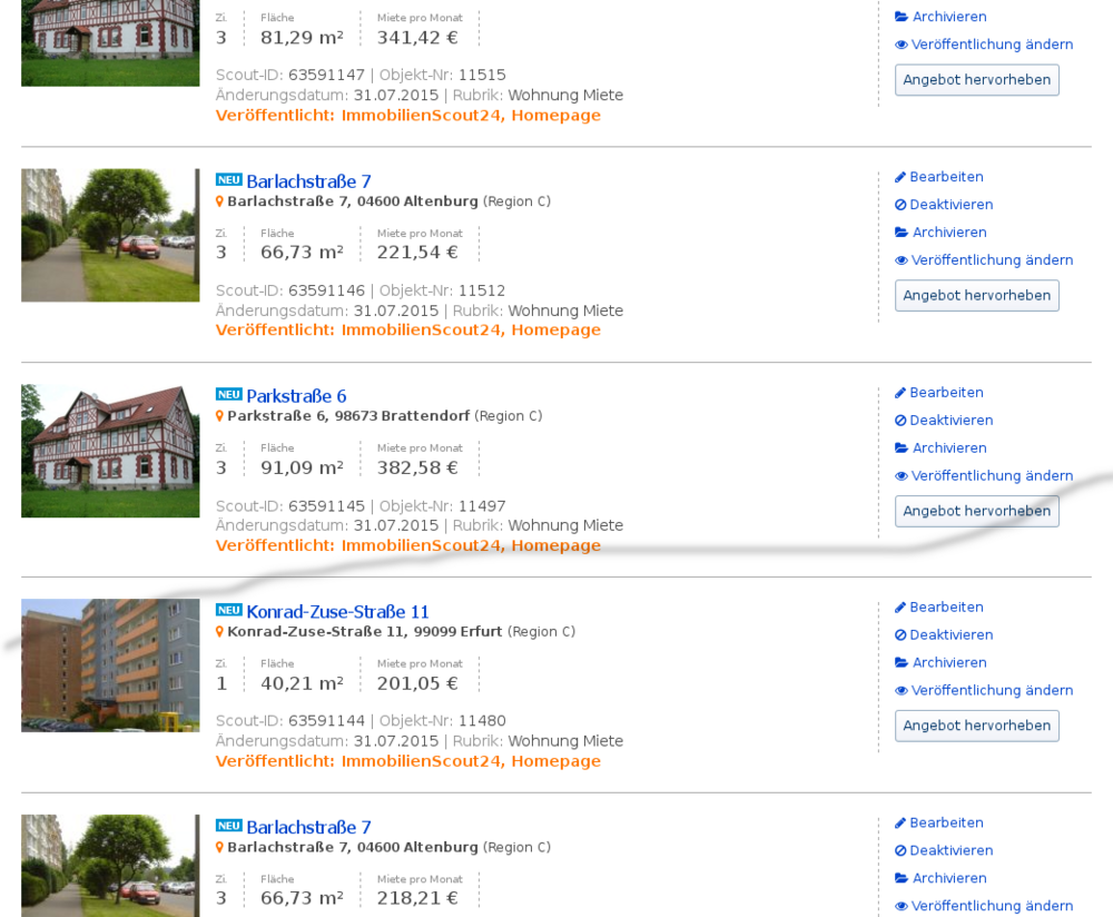 TYPO3 für Immobilienscout 24: Mietwohnungen auf Immobilienscout 24 (Beispiel) 