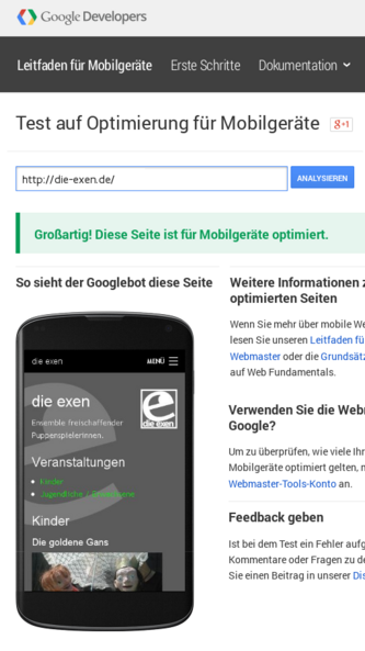 Google-Test die-exen.de: Responsive mit TYPO3-Start und Foundation 5 