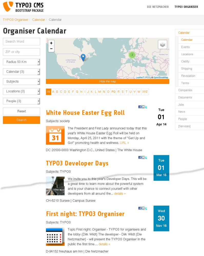 TYPO3 für Lobby und Veranstalter responsive mit Bootstrap: Organiser Kalender