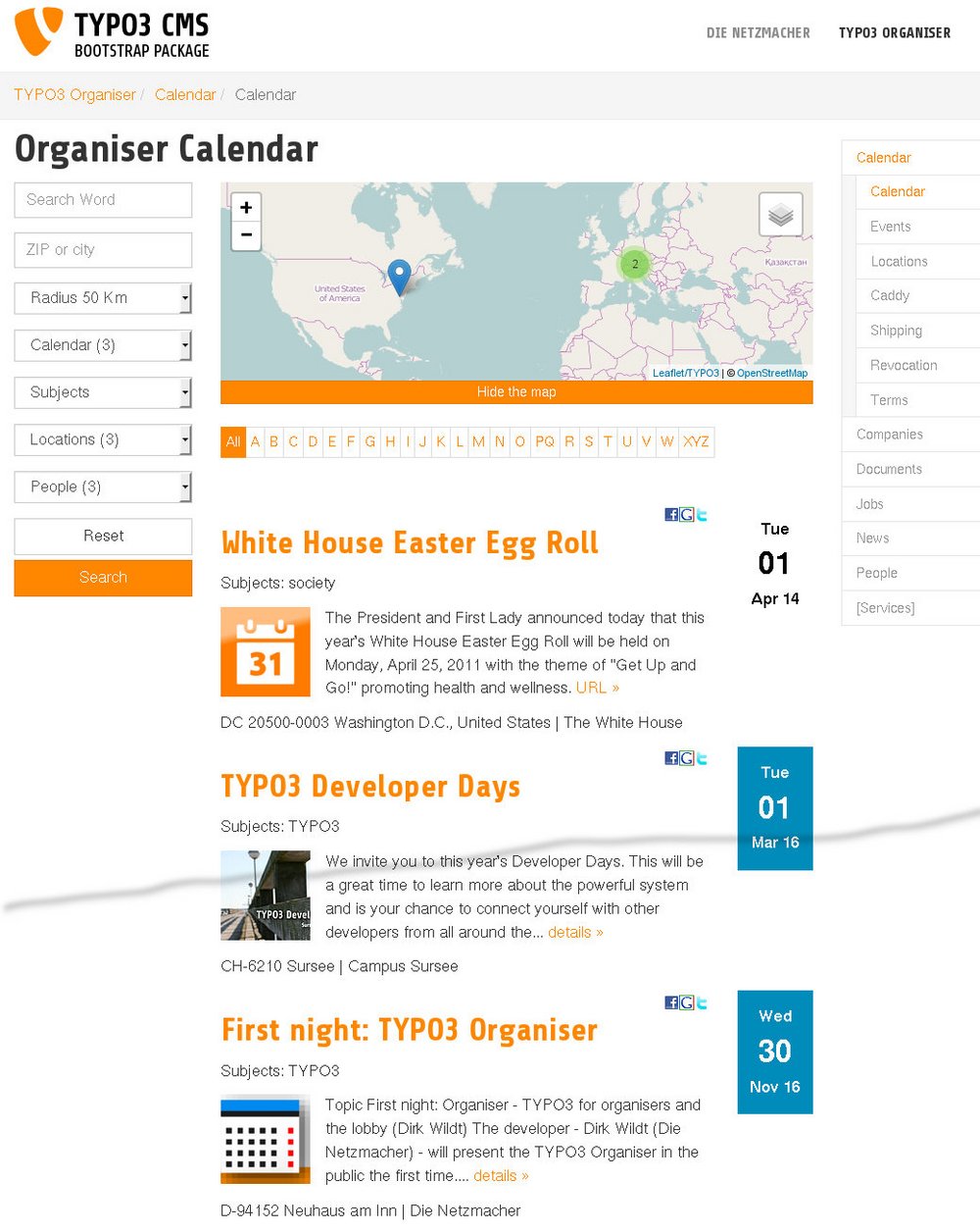 TYPO3 für Lobby und Veranstalter responsive mit Bootstrap: Organiser Kalender 