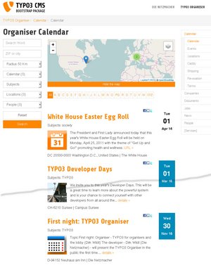 TYPO3 für Lobby und Veranstalter responsive mit Bootstrap: Organiser Kalender 