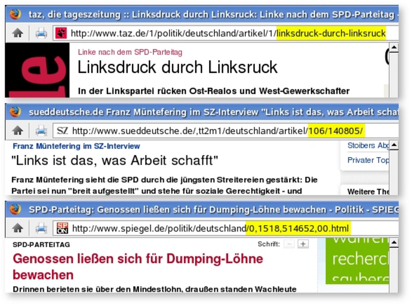 Besser als Spiegel und die Süddeutsche Zeitung? Die zeigen in der Adressleiste Ziffern statt Klartext.