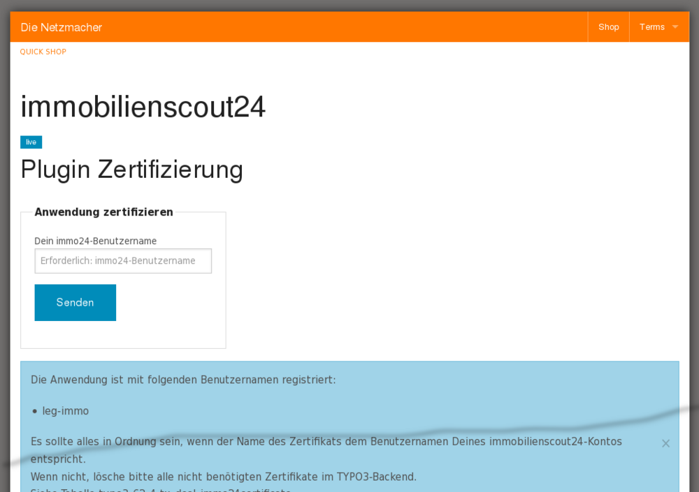 TYPO3 für Immobilienscout 24: Zertifizierung per Formular 
