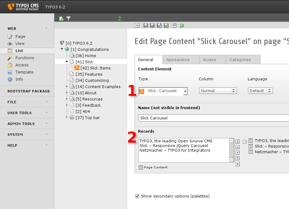 Mit Slick Carousel kann man jedes TYPO3-Inhaltselement einbinden