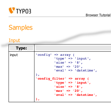 Backend-Filter in TYPO3: Konfigurationscode für ein Input-Feld